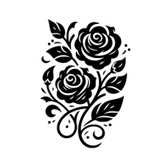 Elegant Black Rose Floral Design on White, Vector Illustration