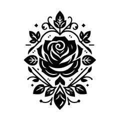 Elegant Black Rose Floral Design Element on White Background