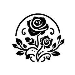 Elegant Black Rose Silhouette Emblem on White