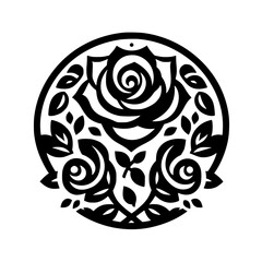 Elegant Black Rose Mandala Design on White Background