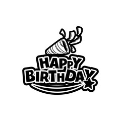 A clean and simple black and white vector illustration of the text Happy Birthday
