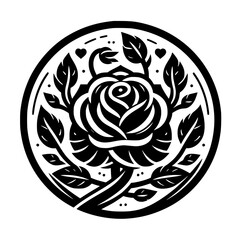 Elegant Black Rose Floral Design in Circular Frame