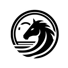 Elegant Black Horse Silhouette Logo in Circle, Minimalist Equestrian Design