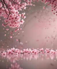 Fototapeta premium Delicate pink sakura petals drift softly on a bokeh background , romantic, aesthetic