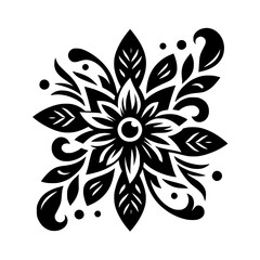Elegant Black and White Floral Ornament on White Background