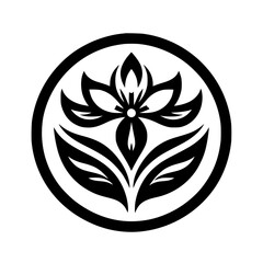 Monochrome Floral Emblem in Circle: Elegant Design, Symbol of Peace