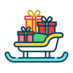 Colorful Christmas Sleigh with Gifts - Holiday Season, Sleigh and Presents Design in Minimalist Style