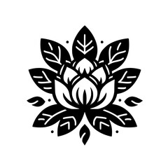 Black and White Lotus Flower Icon, Vector Art for Design