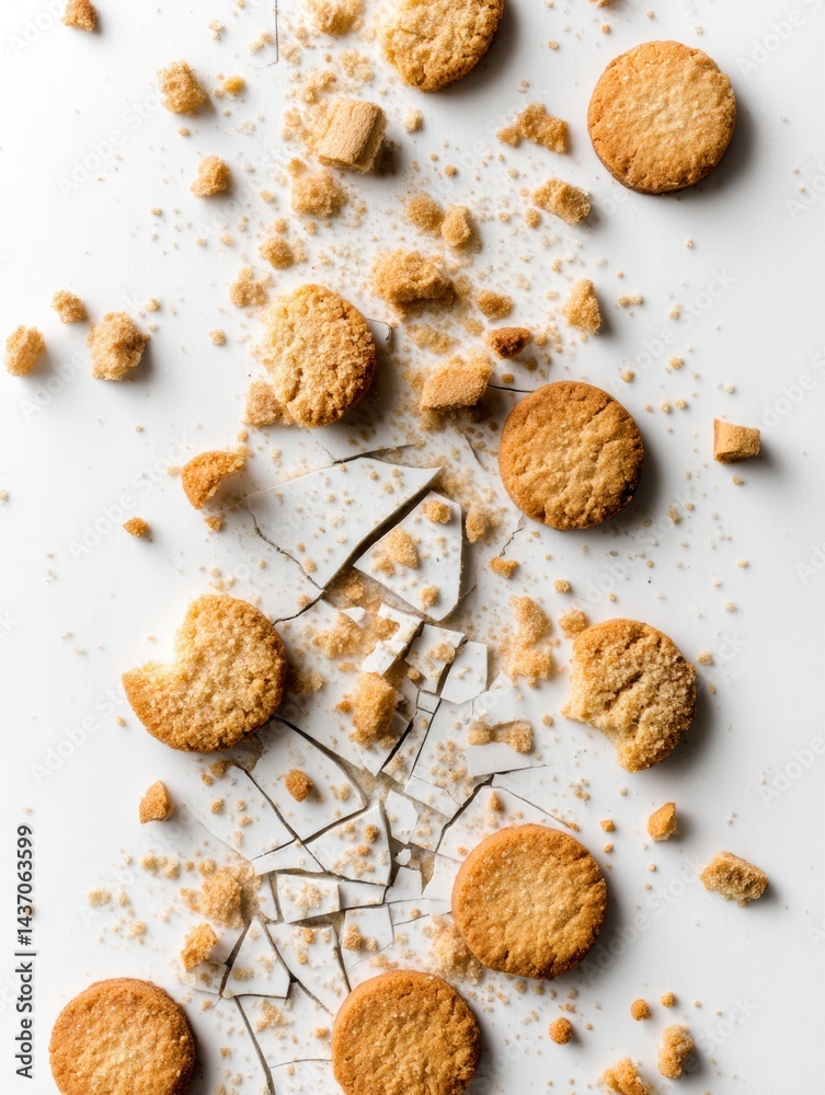 Poster Broken Cookies Scattered on a Flat Surface Create a Delightful yet Messy Treat Experience