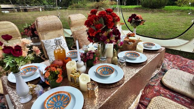 table setting for a dinner. Ramadan Feast Celebrations, Eid Mubarak Concept Video