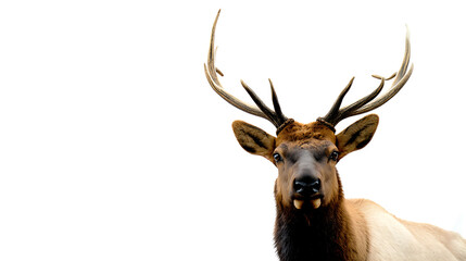 Naklejka premium A deer with large antlers is standing in front of a white background