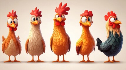 Fototapeta premium Cartoon chickens in various poses