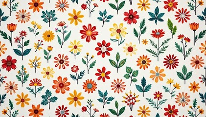 Small-scale repeating floral motif, clean lines, simple floral, floral pattern