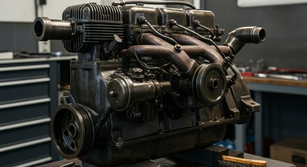 Vintage engine in workshop