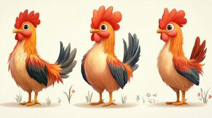 Fototapeta premium Cartoon rooster illustrations