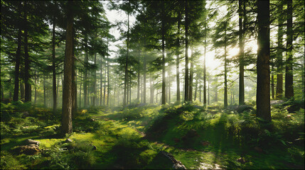 Obraz premium A forest with trees and grass