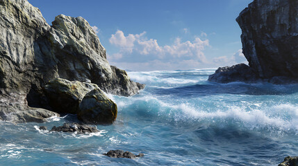 Fototapeta premium A large rock is in the ocean