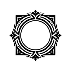 Elegant Black & White Ornamental Frame, Circle Center, Minimalist Design