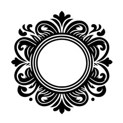 Elegant Black & White Floral Frame, Ornate Circle Design