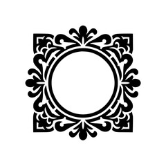 Elegant Black and White Floral Frame Element for Design