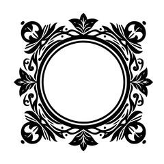 Elegant Black and White Floral Frame, Decorative Border, Circular Space
