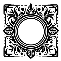 Ornate Black and White Floral Mandala Frame, Design Element