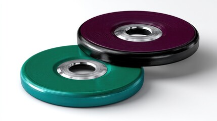 Colorful Weight Plates for Strength Training and Fitness Equipment on a White Background