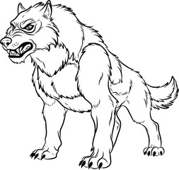 Angry dire wolf silhouette in vector line art style