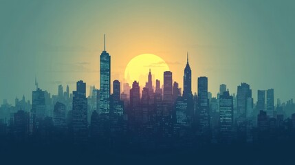 City skyline at sunrise