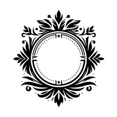 Elegant Black and White Floral Frame with Blank Circle Space
