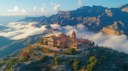 Mountaintop Monastery in Clouds