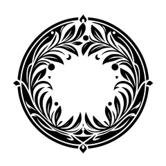 Obraz premium Ornate Circular Floral Frame: Black and White Vector Design