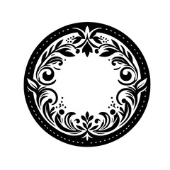 Elegant Black & White Floral Circle Frame, Decorative Design Element