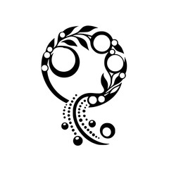 Elegant Black and White Ornament with Pearls and Leaves