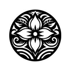 Ornate Black and White Floral Design in a Circle