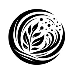 Abstract Nature Circle Logo: Leaves, Dots, and Swirls in Black & White
