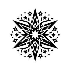 Geometric Snowflake Illustration, Black and White Minimalist Design