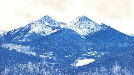 Beautiful Print of Mountains Overlooking a Serene Valley View