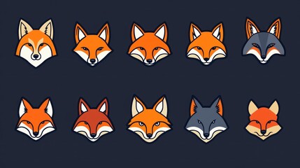 Fox head icons; wildlife graphic; dark background; animal design; website asset