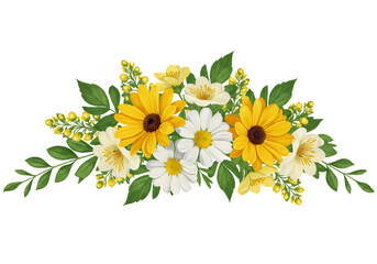 透明な背景に分離された黄色と白の花の水彩画のブーケの装飾的なイラスト
