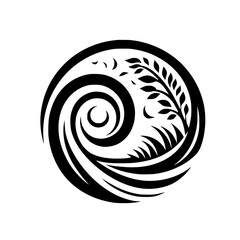Black and White Swirl Design with Organic Leaf Element