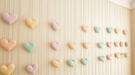 Fototapeta premium pastel heart wall decor in a girl's room