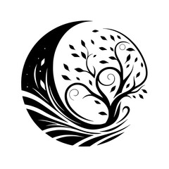 Abstract Black and White Tree of Life in a Circle - Symbolic Design