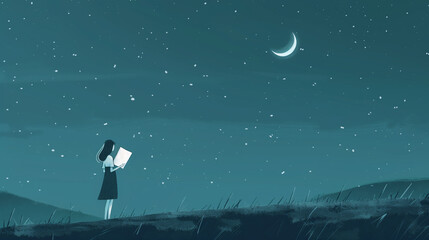Illustration of a girl in the moonlight
