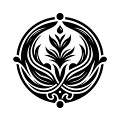 Ornate Black & White Floral Emblem: Nature, Elegance, Vector Design