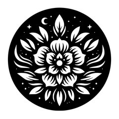 Floral Mandala: Celestial Black & White Illustration