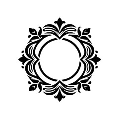 Elegant Black & White Ornamental Floral Frame, Round Design Element