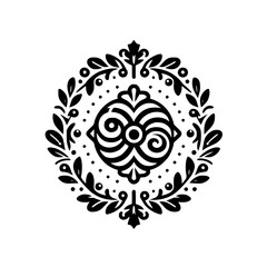 Elegant Black and White Floral Crest: Decorative, Ornamental Design