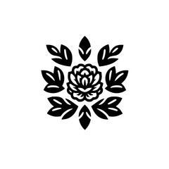 Floral Mandala: Black and White Botanical Design on White Background