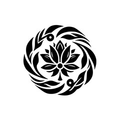 Intricate Black Floral Mandala on White Background